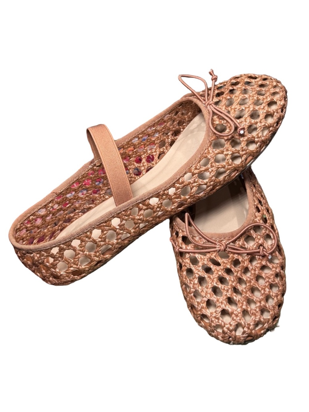 👜 Woven Cognac Brown Mesh Woven Mary‎ Jane Ballet Flats 👜